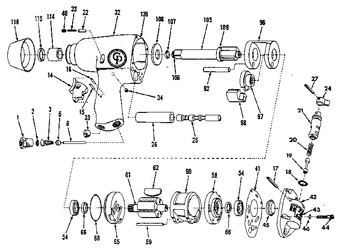 Unit Parts Diagram and Parts List for CP-742-TL-2 MODEL B Chicago Pneumatic Wrench